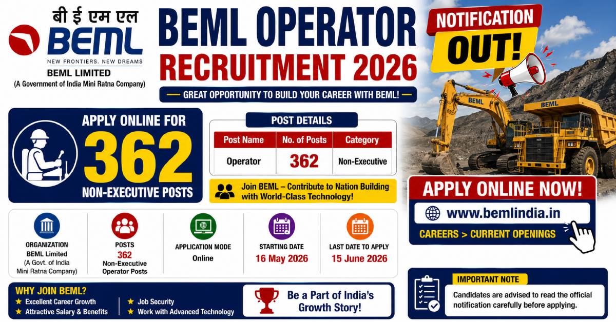 BEML Operator Recruitment 2026